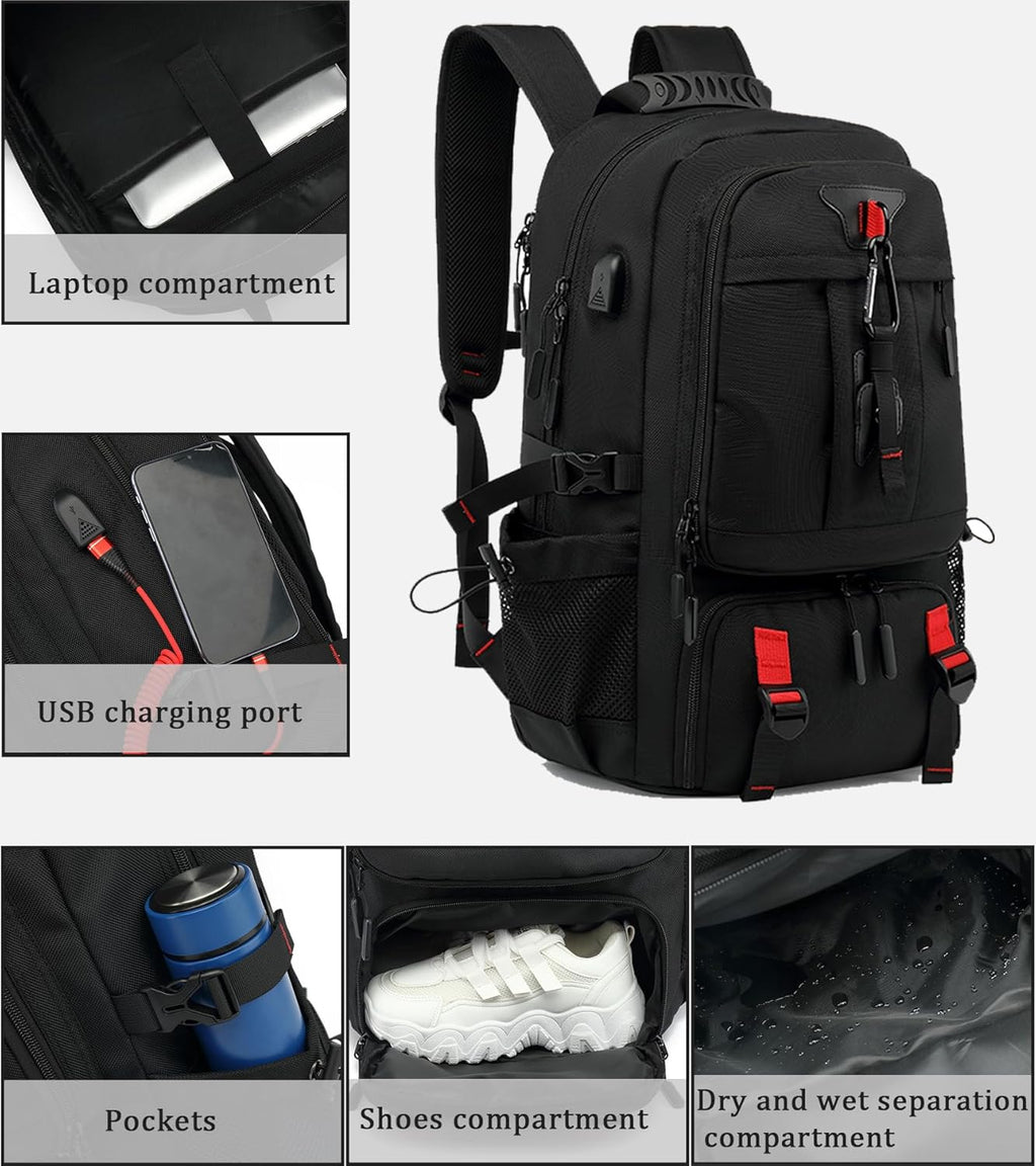 60L Waterproof Travel Laptop Backpack with USB Port – Travel, Outdoor