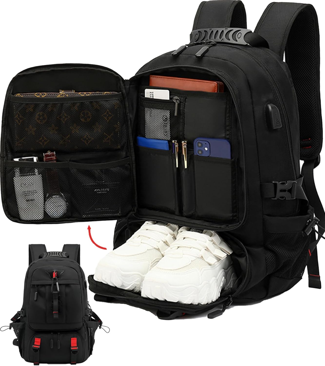 60L Waterproof Travel Laptop Backpack with USB Port – Travel, Outdoor